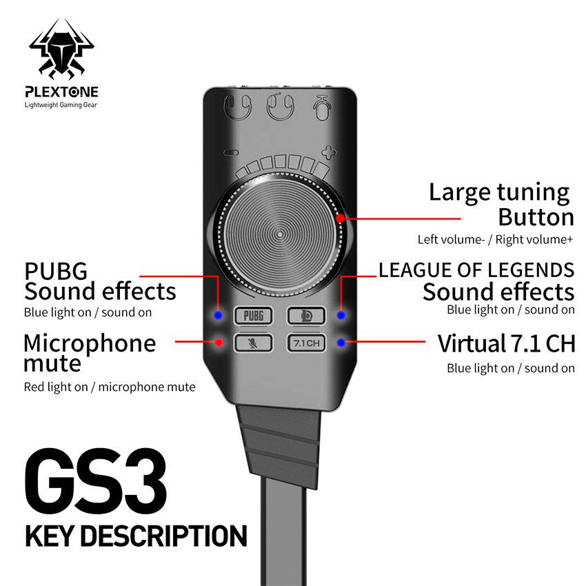 Plextone GS3 Mark II Virtual 7.1 Channel External USB Sound Card