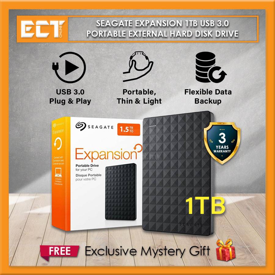 Seagate Expansion 1TB USB 3.0 Portable External Hard Disk Drive - Black