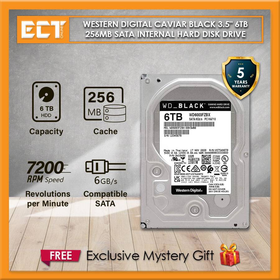1 x Western Digital Caviar Black 3.5" 6TB 7200RPM 128mb / 256mb Sata ...