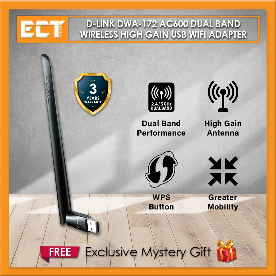 D-Link DWA-172 Wireless AC600 Dual Band High Gain USB WiFi Adapter ...