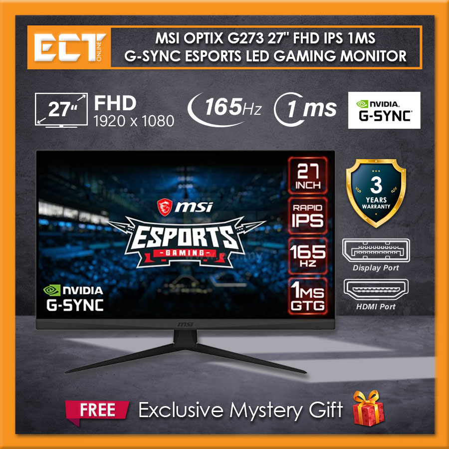 MSI Optix G273 27" FHD (1920 x 1080) IPS 1ms 165Hz GSync eSports LED Gaming Monitor (DP,HDMI)