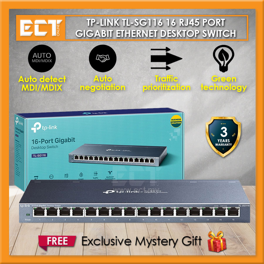 TP-Link TL-SG116 16 10/100/1000Mbps RJ45 Ports Gigabit Ethernet Desktop ...